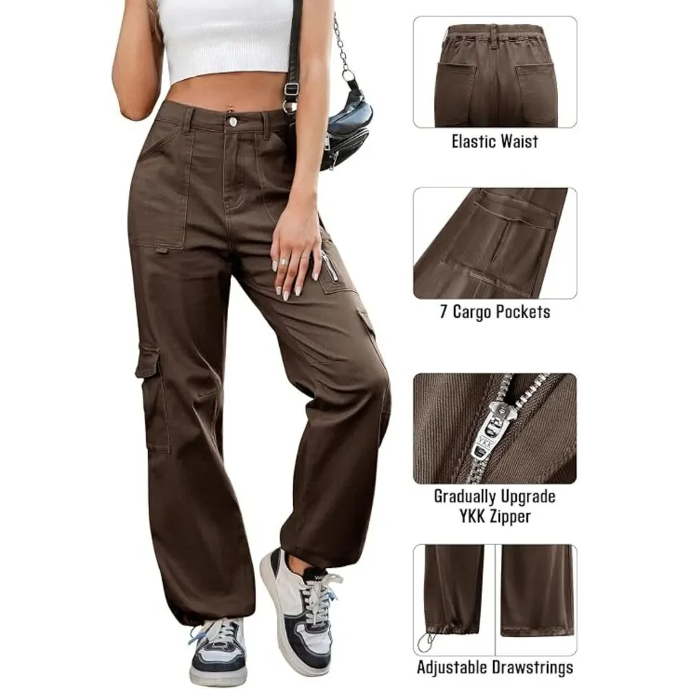 IVIR Brown High Waisted Wide Leg Cargo Pants | Y2K Baggy Streetwear